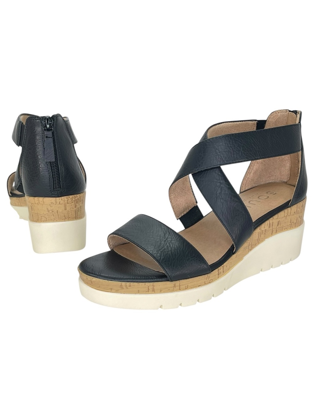 SOUL Naturalizer Goodtimes Black Faux Leather Womens Wedge Sandals Size 9W - Picture 9 of 12